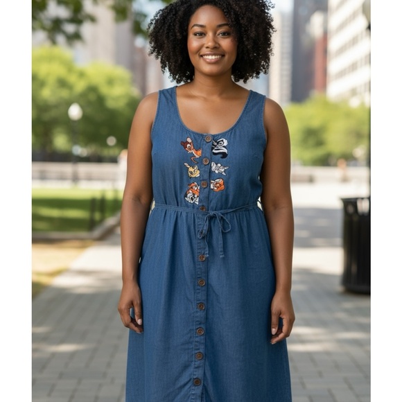 Disney Blue Denim Dress | Bambi Embroidery | Size 3 (Plus) - Picture 1 of 4